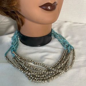 Turquoise & Silver 6 Strand 21” Bead Southwest Look